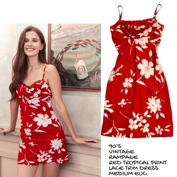 Rampage Dresses & Skirts - 90'S VINTAGE RAMPAGE RED TROPICAL LACE DRESS MEDIUM EUC